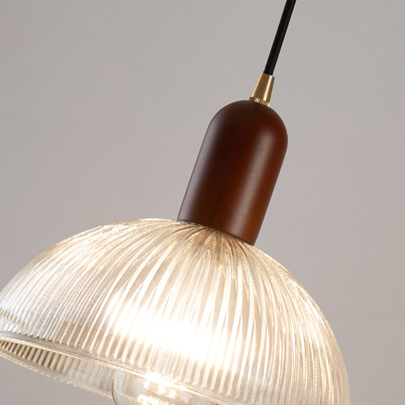 Vintage Ribbed Glass Bowl Pendant Light For Restaurants
