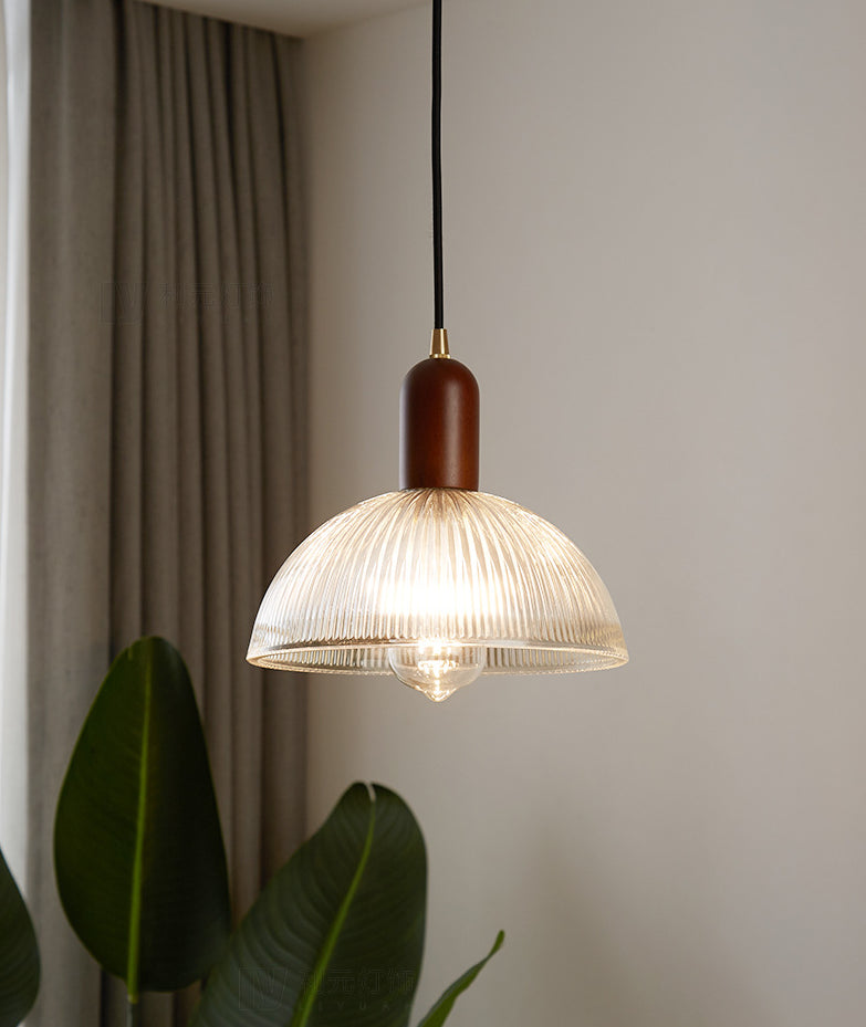 Vintage Ribbed Glass Bowl Pendant Light For Restaurants