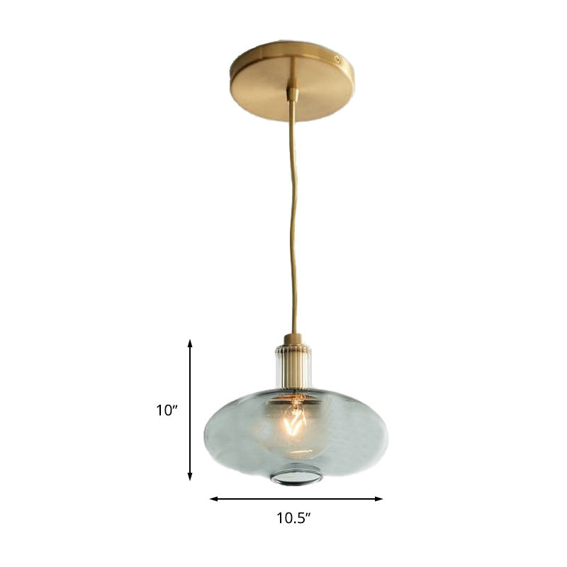 Modern Smoke Gray Glass Pendant Light Fixture - Oval Hanging Lamp Kit With Brass 1 Head