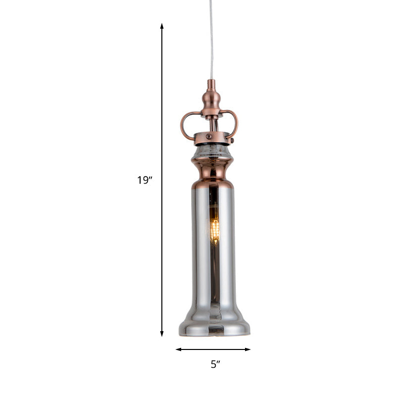 Smoke Gray/Cognac Glass Cylinder Pendant Lamp - Modern 1 Light Ceiling Hanging Light for Bedrooms