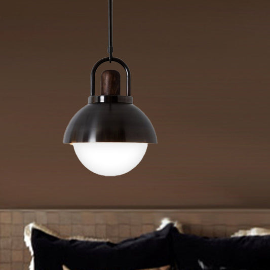 Modern Black Dome Hanging Lamp Kit - 1 Light Metal Pendant Lighting 8/12/16 Wide Ceiling Fixture