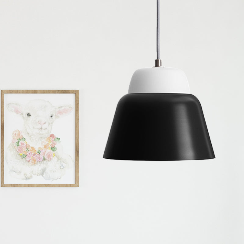 Cone Hanging Light Fixture - Macaron Metal Pendant Ceiling Light (1 Head, 6.5"/10.5" Height) - Pink/Blue/Black Shade