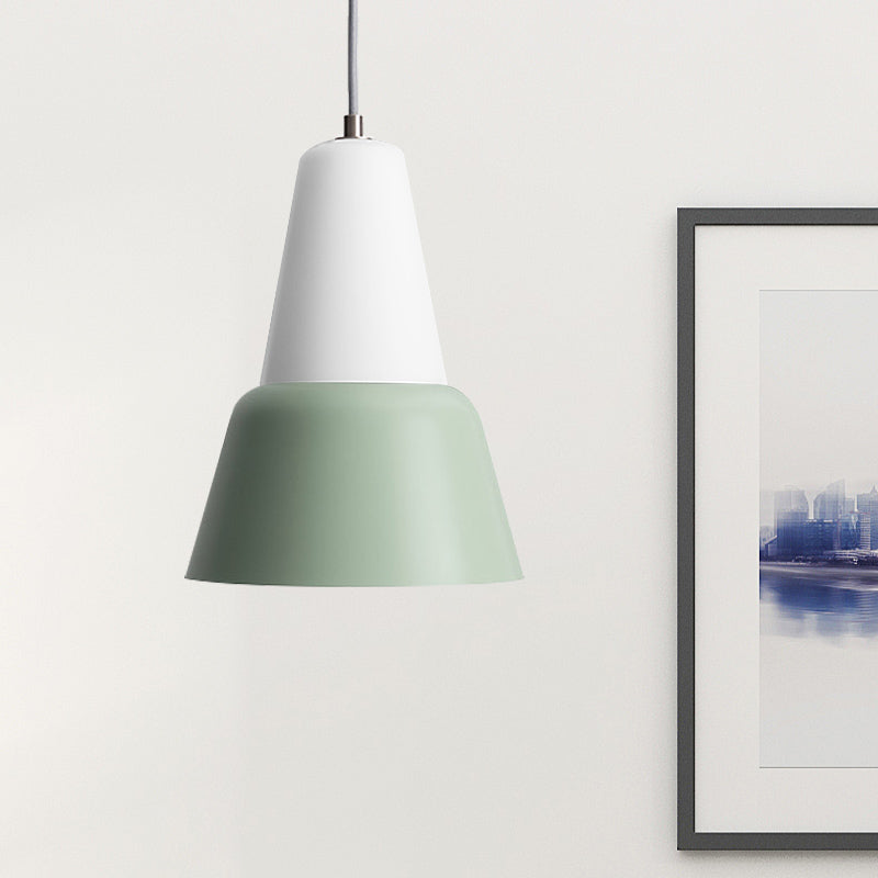 Cone Hanging Light Fixture - Macaron Metal Pendant Ceiling Light (1 Head, 6.5"/10.5" Height) - Pink/Blue/Black Shade