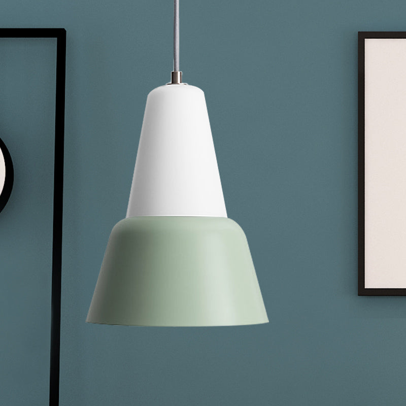 Hanging Macaron Cone Light Fixture - Metal Pendant Ceiling (1 Head 6.5/10.5 Height) In