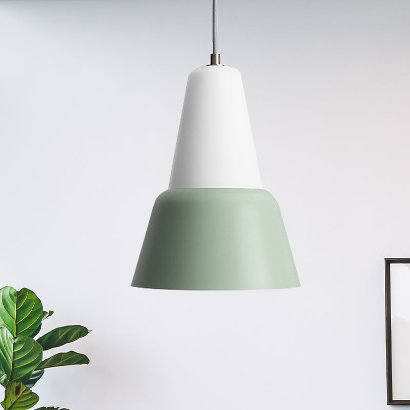 Cone Hanging Light Fixture - Macaron Metal Pendant Ceiling Light (1 Head, 6.5"/10.5" Height) - Pink/Blue/Black Shade