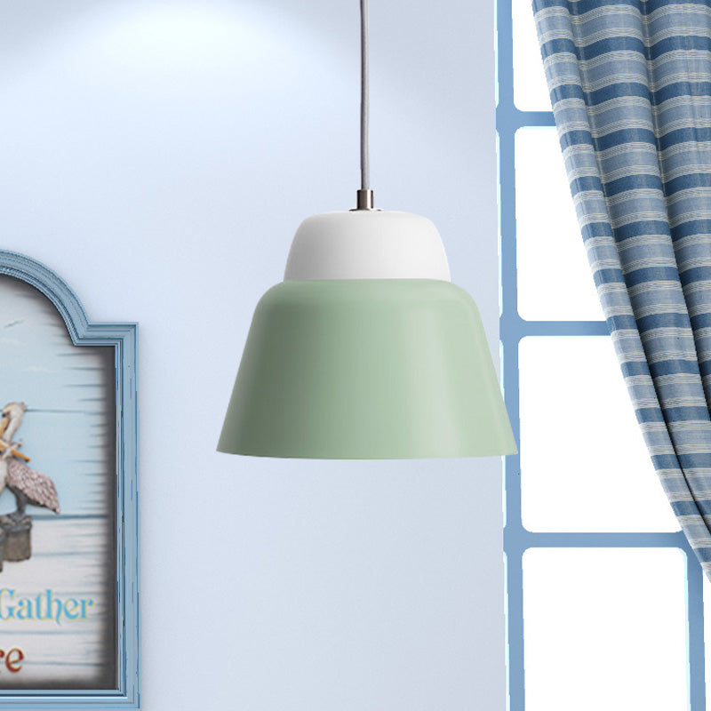 Hanging Macaron Cone Light Fixture - Metal Pendant Ceiling (1 Head 6.5/10.5 Height) In