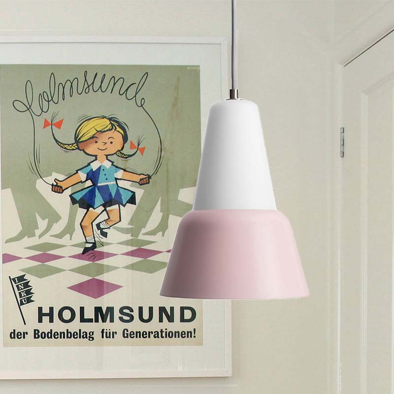 Cone Hanging Light Fixture - Macaron Metal Pendant Ceiling Light (1 Head, 6.5"/10.5" Height) - Pink/Blue/Black Shade