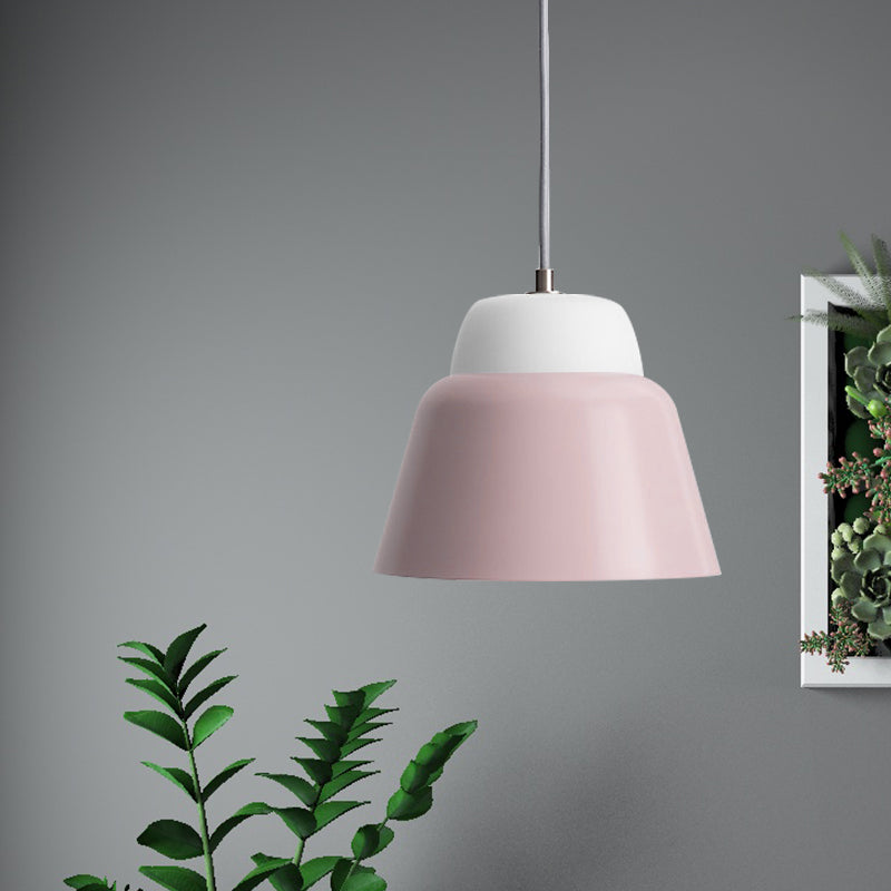 Cone Hanging Light Fixture - Macaron Metal Pendant Ceiling Light (1 Head, 6.5"/10.5" Height) - Pink/Blue/Black Shade
