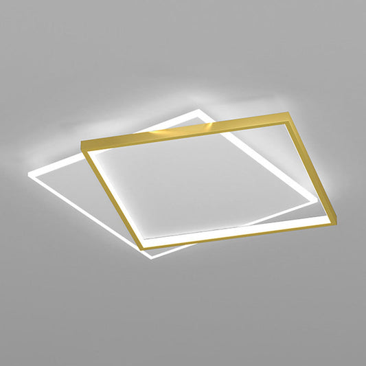 Gold Square Led Flush Mount Light Fixture - Minimalist Bedroom Ceiling Lamp / White