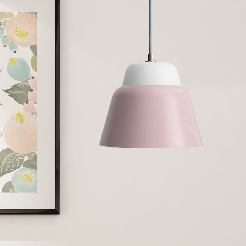 Hanging Macaron Cone Light Fixture - Metal Pendant Ceiling (1 Head 6.5/10.5 Height) In