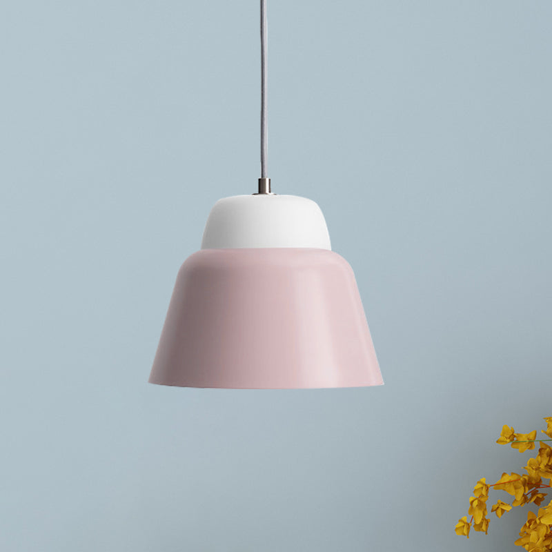 Cone Hanging Light Fixture - Macaron Metal Pendant Ceiling Light (1 Head, 6.5"/10.5" Height) - Pink/Blue/Black Shade