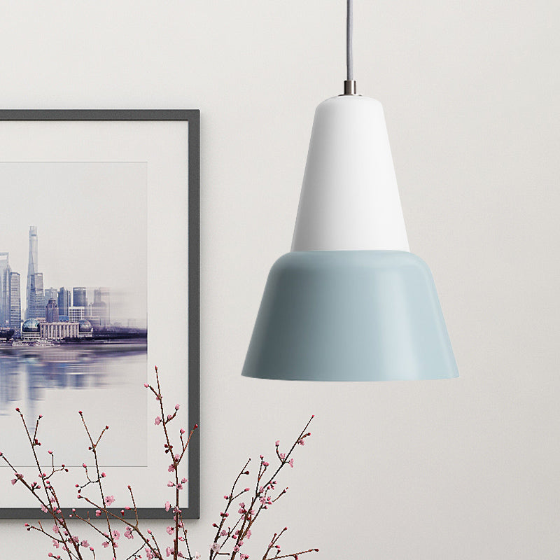 Cone Hanging Light Fixture - Macaron Metal Pendant Ceiling Light (1 Head, 6.5"/10.5" Height) - Pink/Blue/Black Shade