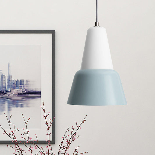 Cone Hanging Light Fixture - Macaron Metal Pendant Ceiling Light (1 Head, 6.5"/10.5" Height) - Pink/Blue/Black Shade