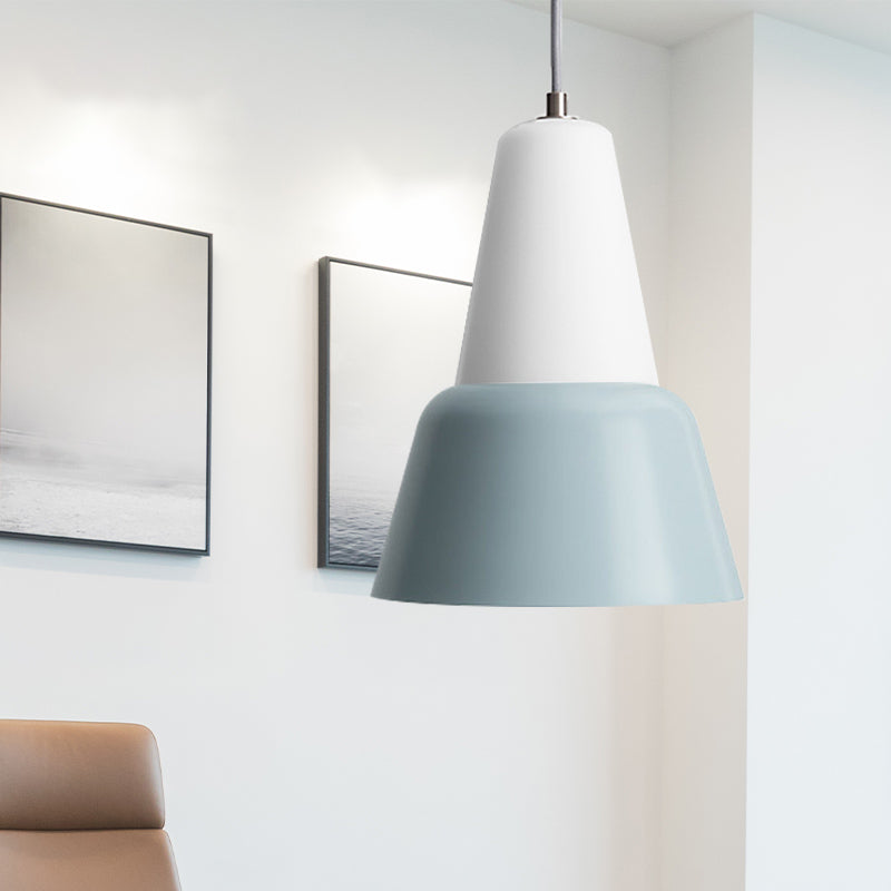 Cone Hanging Light Fixture - Macaron Metal Pendant Ceiling Light (1 Head, 6.5"/10.5" Height) - Pink/Blue/Black Shade