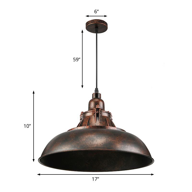 Vintage Industrial Metallic Bowl Shade Ceiling Light - Black/Rust Finish For Study Room