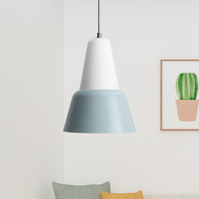 Hanging Macaron Cone Light Fixture - Metal Pendant Ceiling (1 Head 6.5/10.5 Height) In