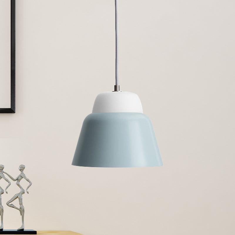 Cone Hanging Light Fixture - Macaron Metal Pendant Ceiling Light (1 Head, 6.5"/10.5" Height) - Pink/Blue/Black Shade