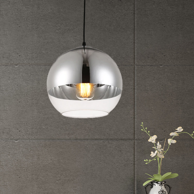 Vintage Silver and Clear Glass Globe Pendant Light for Bedroom - 1 Head Hanging Lamp in 3 Width Sizes