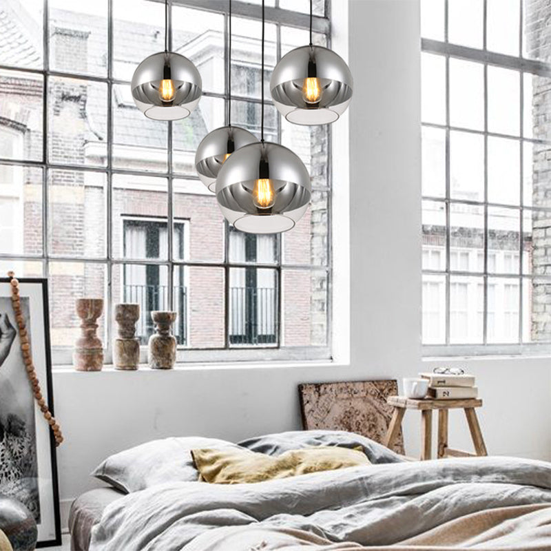 Vintage Silver and Clear Glass Globe Pendant Light for Bedroom - 1 Head Hanging Lamp in 3 Width Sizes