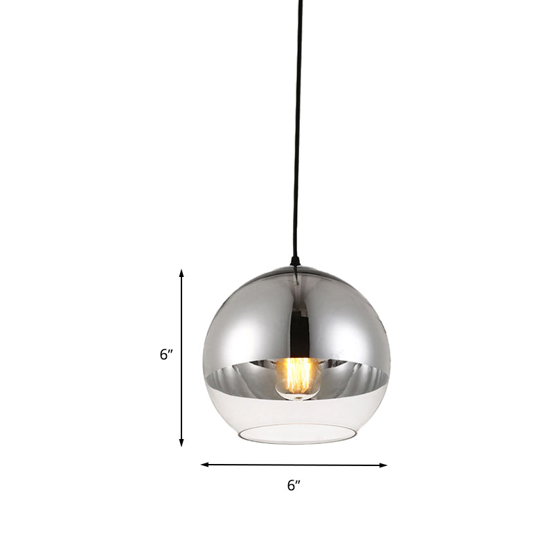 Vintage Silver and Clear Glass Globe Pendant Light for Bedroom - 1 Head Hanging Lamp in 3 Width Sizes