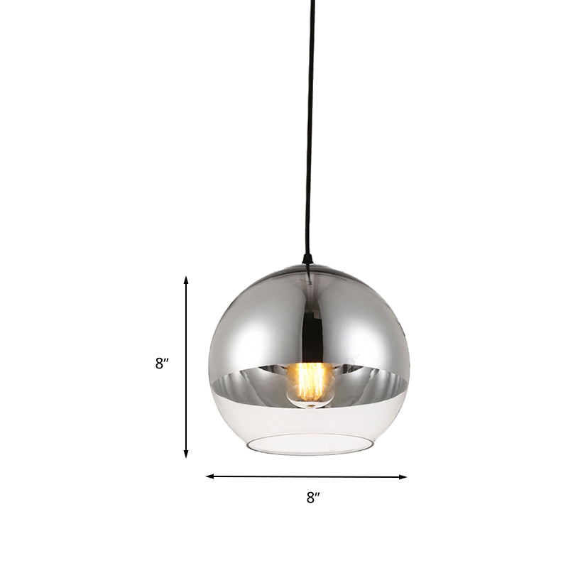 Vintage Silver and Clear Glass Globe Pendant Light for Bedroom - 1 Head Hanging Lamp in 3 Width Sizes