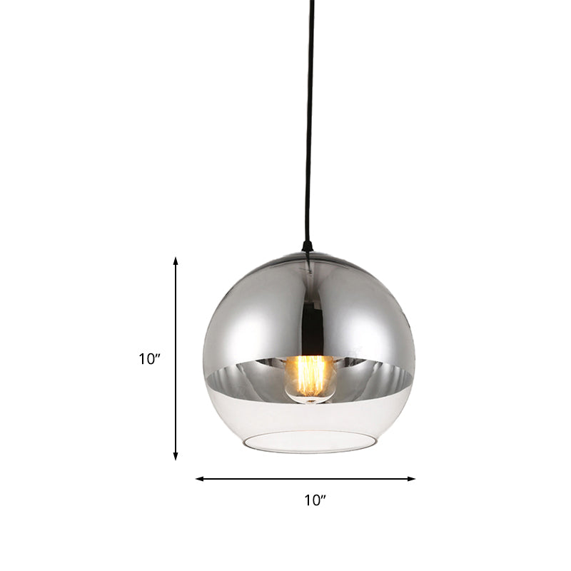 Vintage Silver and Clear Glass Globe Pendant Light for Bedroom - 1 Head Hanging Lamp in 3 Width Sizes