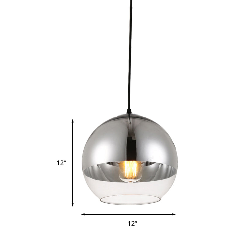 Vintage Silver and Clear Glass Globe Pendant Light for Bedroom - 1 Head Hanging Lamp in 3 Width Sizes