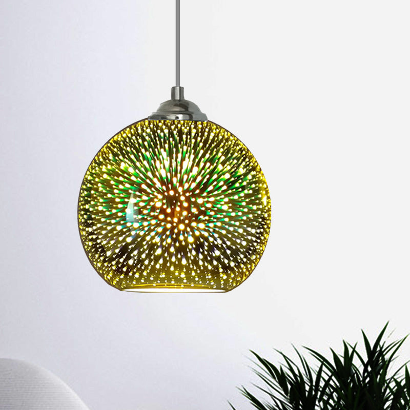Modern Gold/Copper 3D Glass Globe Hanging Light Fixture - 1 Head - Dining Room Pendant Lamp - 8"/10" Wide