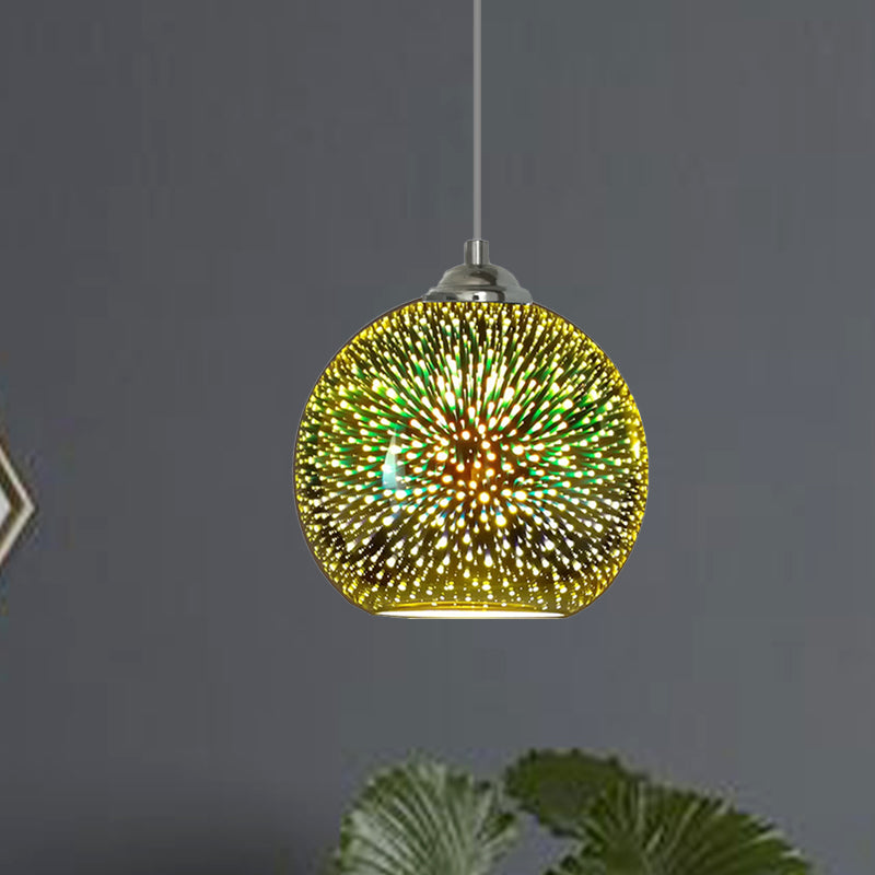 Modern Gold/Copper 3D Glass Globe Pendant Lamp - Dining Room Light Fixture (8/10 Wide)