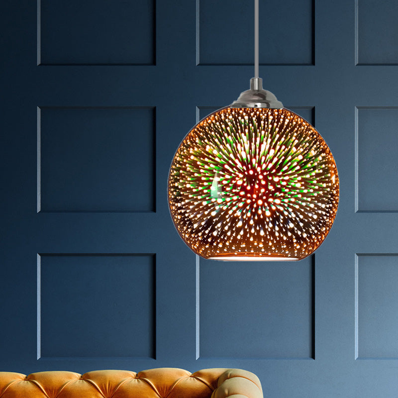 Modern Gold/Copper 3D Glass Globe Hanging Light Fixture - 1 Head - Dining Room Pendant Lamp - 8"/10" Wide