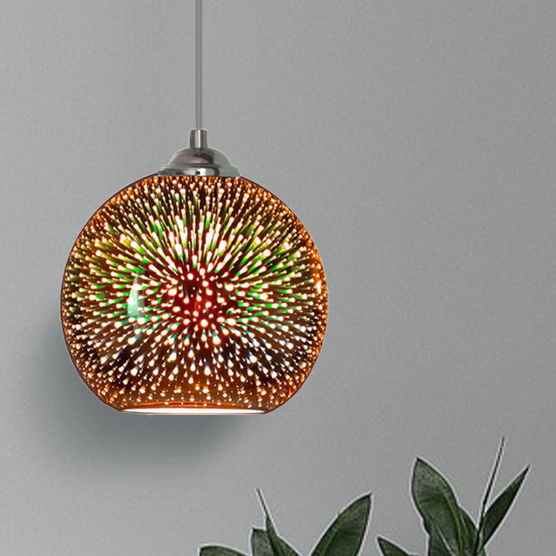Modern Gold/Copper 3D Glass Globe Pendant Lamp - Dining Room Light Fixture (8/10 Wide)