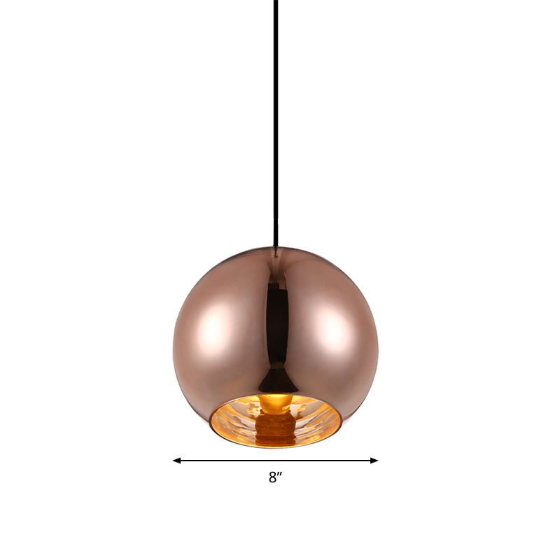 Modern Glass Sphere Pendant Lamp - 1 Light, Silver/Copper Finish, 6"/8"/10" Diameter