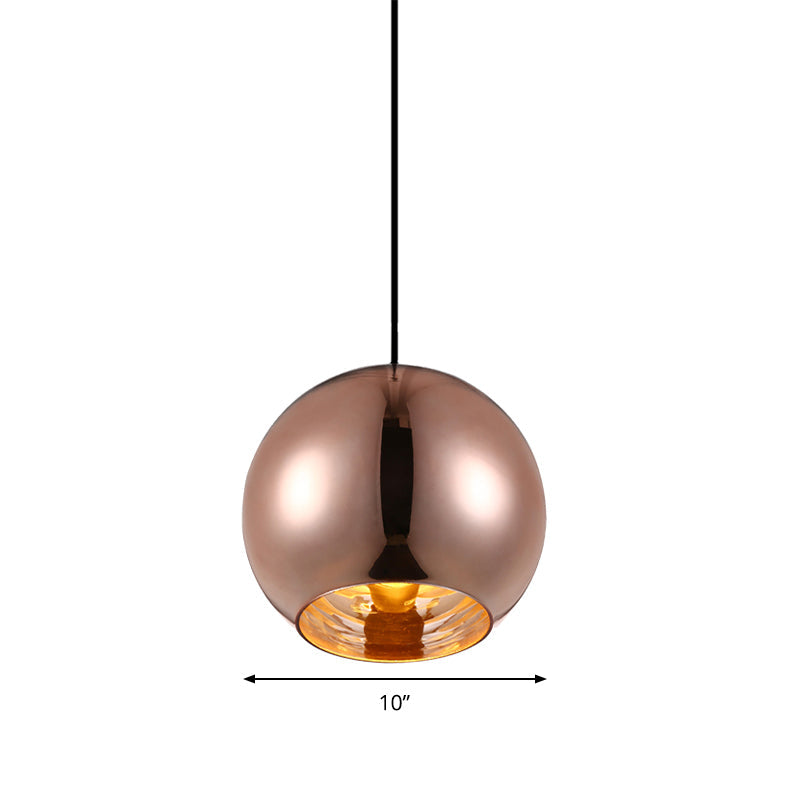 Modern Glass Sphere Pendant Lamp - 1 Light, Silver/Copper Finish, 6"/8"/10" Diameter