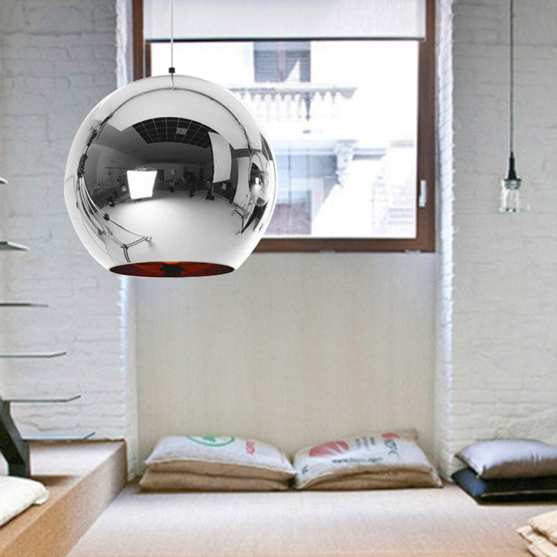 Modern Glass Sphere Pendant Lamp - 1 Light, Silver/Copper Finish, 6"/8"/10" Diameter
