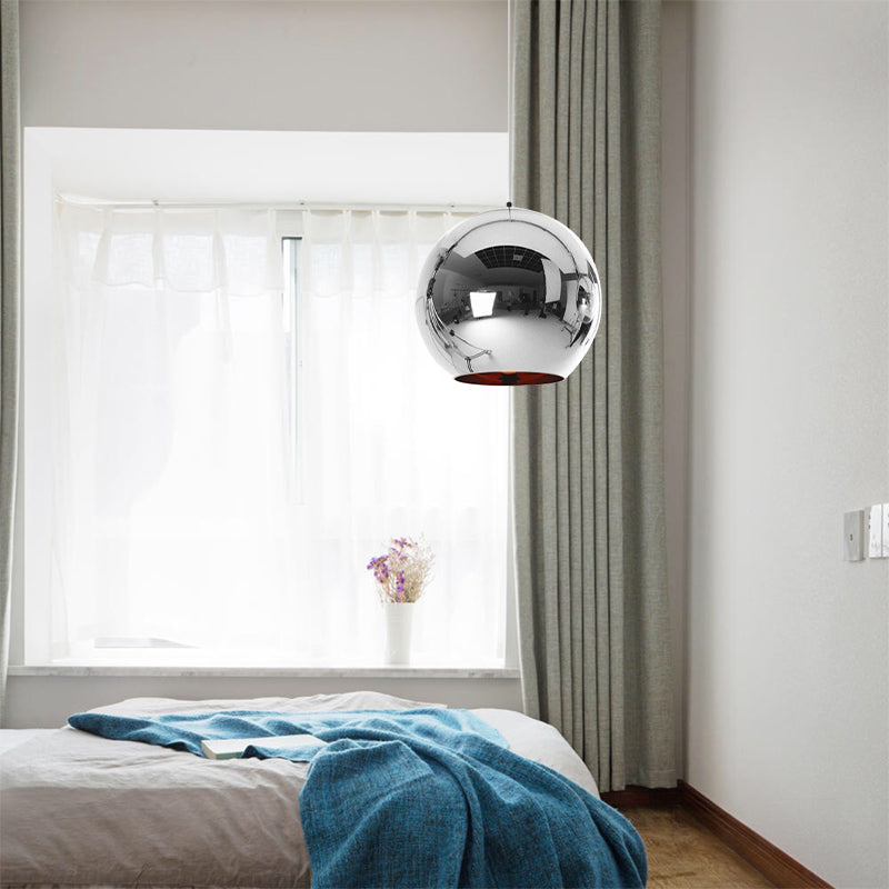 Modern Glass Sphere Pendant Lamp - 1 Light, Silver/Copper Finish, 6"/8"/10" Diameter