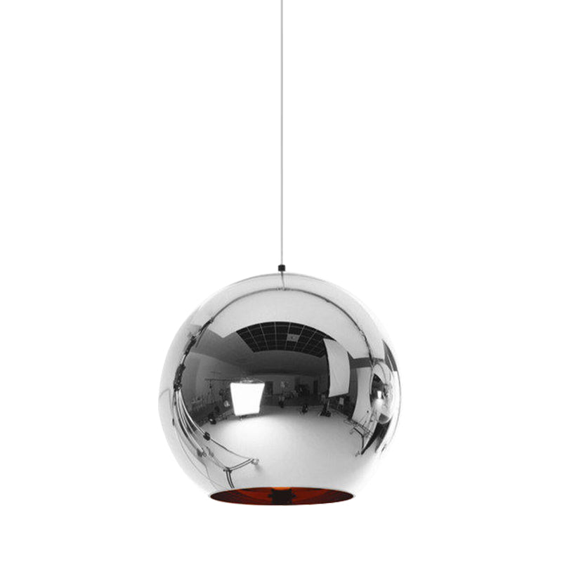 Modern Glass Sphere Pendant Lamp - 1 Light, Silver/Copper Finish, 6"/8"/10" Diameter