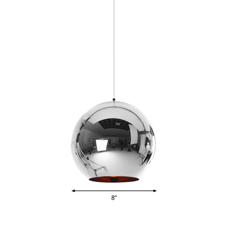 Modern Glass Sphere Hanging Light Fixture - 6/8/10 Wide 1 Silver/Copper Pendant Lamp
