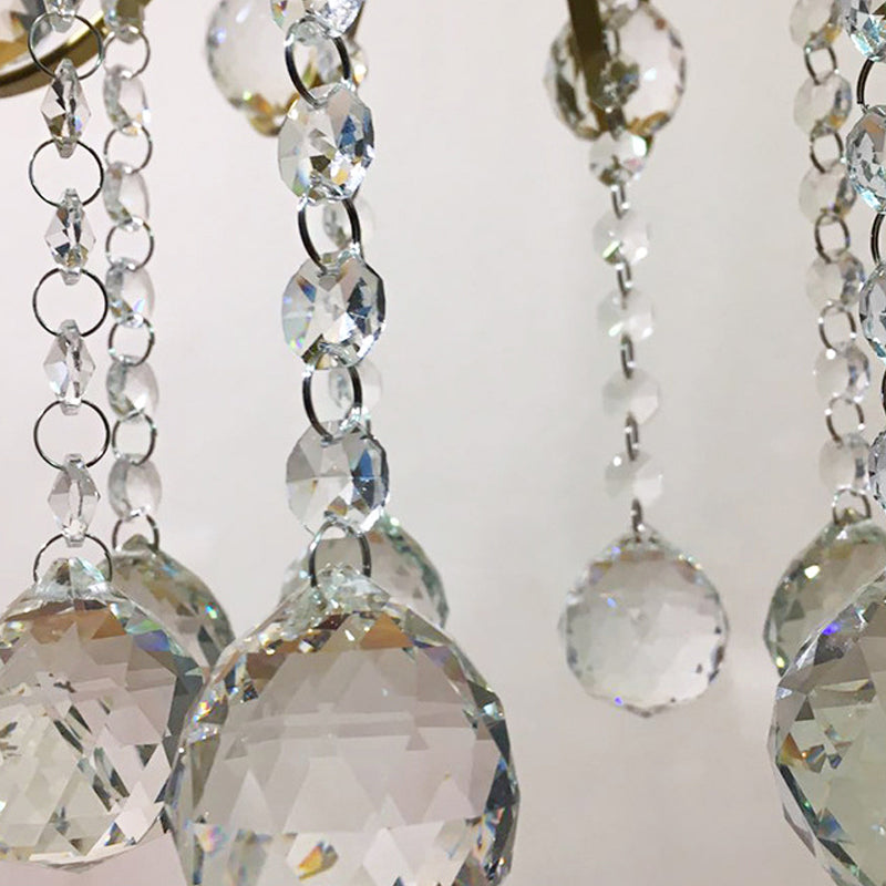 Mini Circular Suspension Pendant Light With Crystal Droplet - Gold Iron Frame 1 Bulb Ceiling Fixture