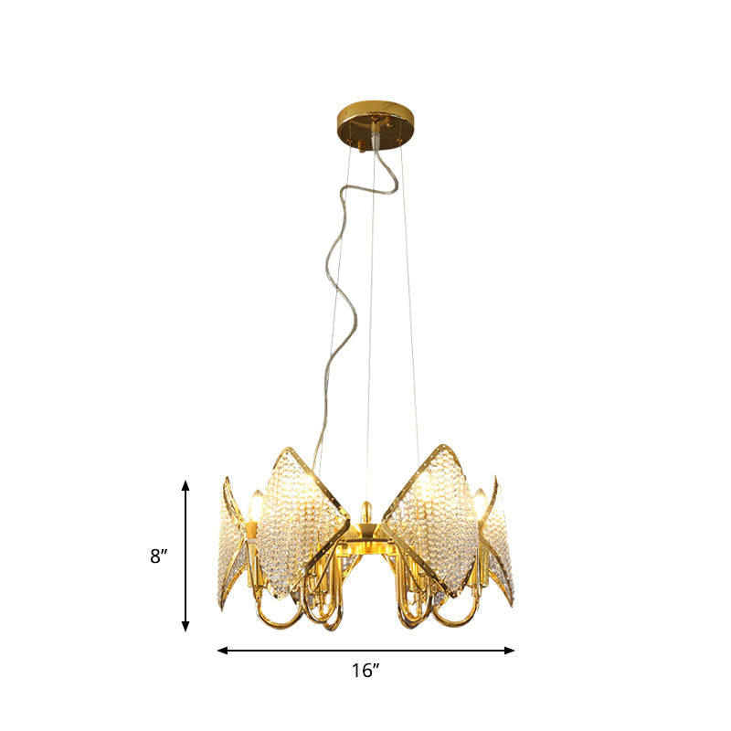Golden Flaky Chandelier Pendant with Crystal Beads - Modern Metallic Ceiling Lamp (6 Lights)