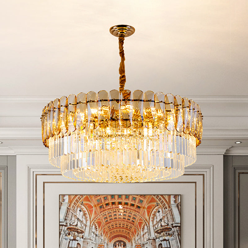 Gold Traditional Round Chandelier with 8-Lights & Crystal Accents - Elegant Hanging Ceiling Light for Dining Room