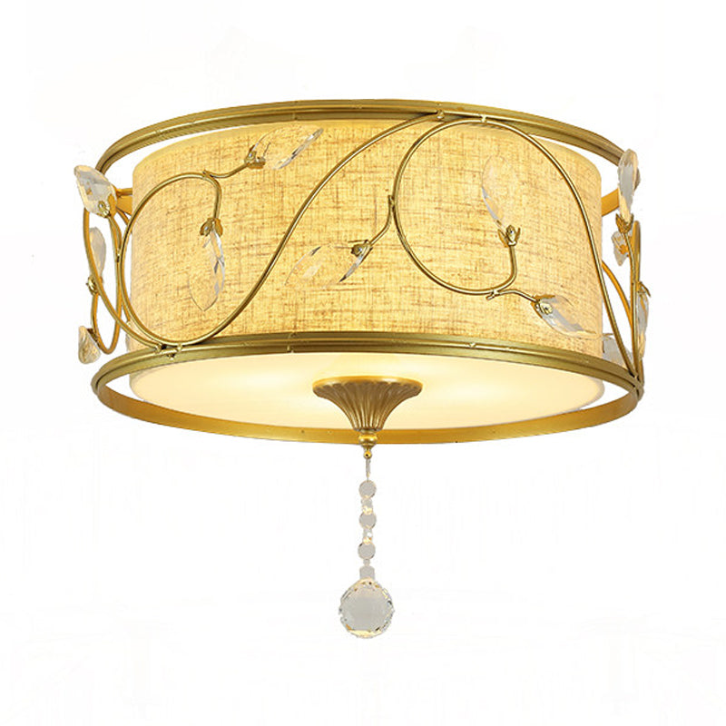 Plafonnier encastré vintage - Fer noir/doré, forme de tambour, 4/5 lumières - 16" ou 19,5" de diamètre