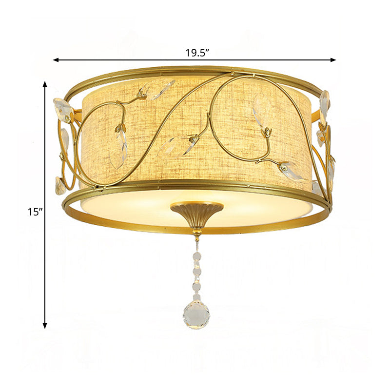 Plafonnier encastré vintage - Fer noir/doré, forme de tambour, 4/5 lumières - 16" ou 19,5" de diamètre