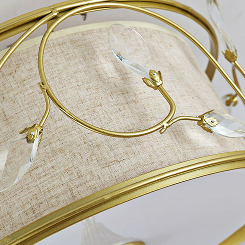Plafonnier encastré vintage - Fer noir/doré, forme de tambour, 4/5 lumières - 16" ou 19,5" de diamètre