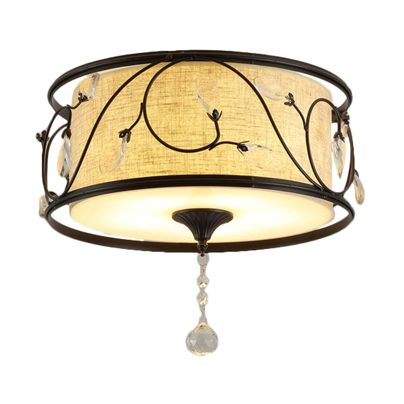 Plafonnier encastré vintage - Fer noir/doré, forme de tambour, 4/5 lumières - 16" ou 19,5" de diamètre