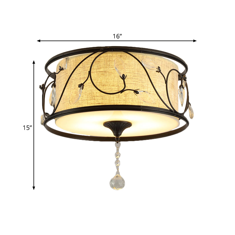 Plafonnier encastré vintage - Fer noir/doré, forme de tambour, 4/5 lumières - 16" ou 19,5" de diamètre