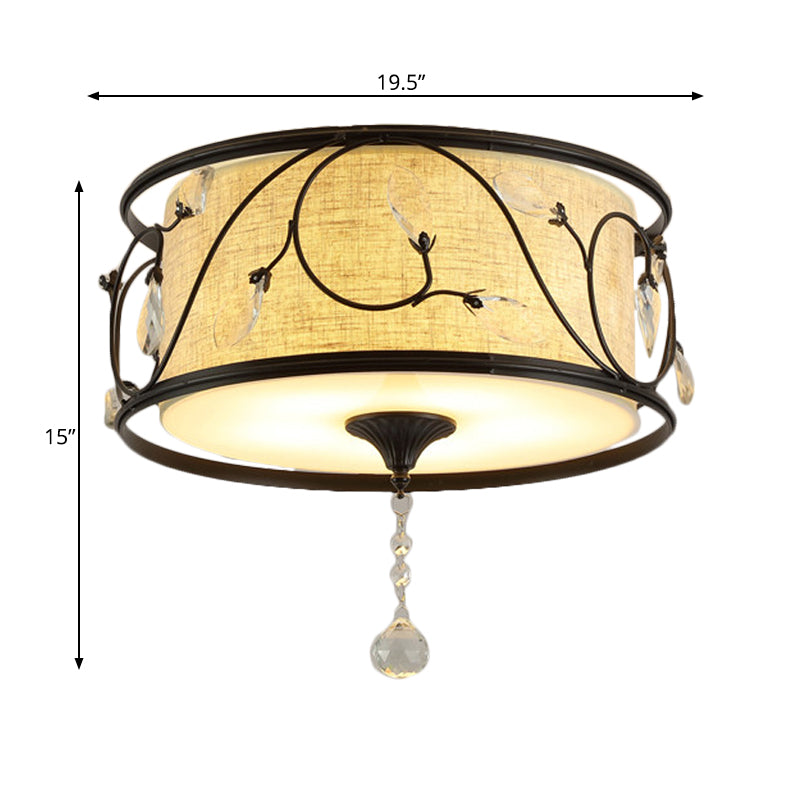 Plafonnier encastré vintage - Fer noir/doré, forme de tambour, 4/5 lumières - 16" ou 19,5" de diamètre