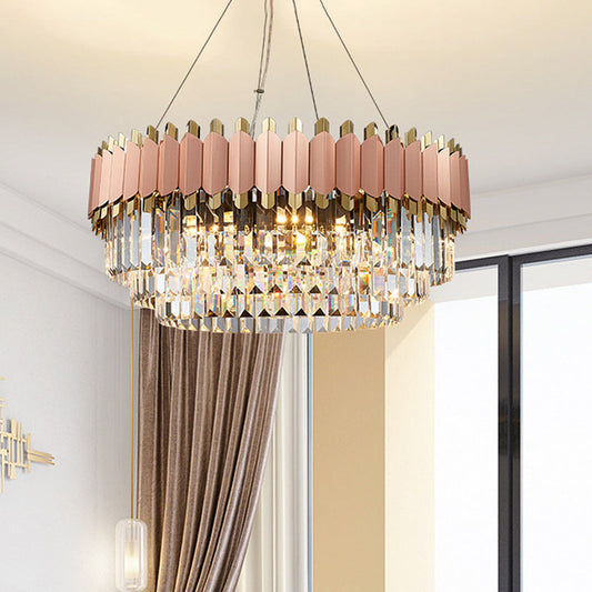 Modern Pink and Gold Crystal Drop Pendant Ceiling Light with 8/12 Lights