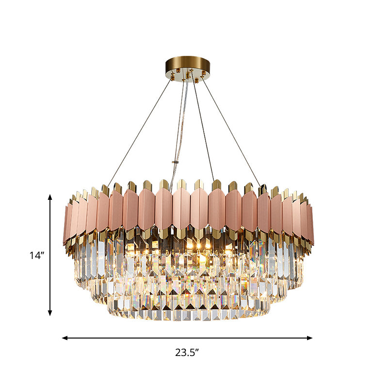 Modern Pink and Gold Crystal Drop Pendant Ceiling Light with 8/12 Lights