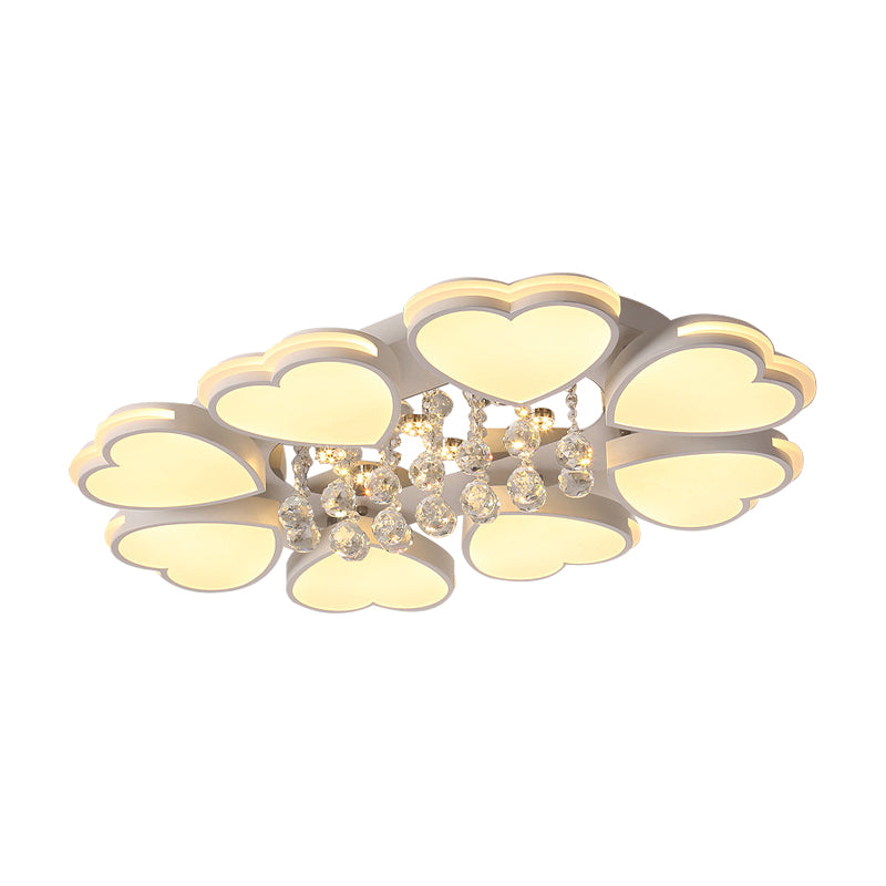 Modern Heart Shape Ceiling Light: Acrylic & Crystal Drop, 8-Head LED Flush Mount (Warm/White)