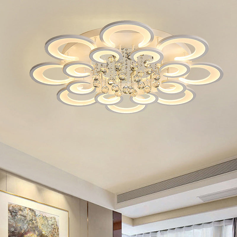 Modern White Floral LED Crystal Flushmount Lamp with Warm Lighting